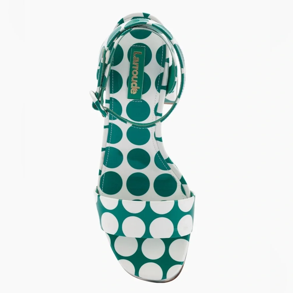 Larroudé Dolly white and green polka dot patent leather platform sandals - Picture 4 of 5